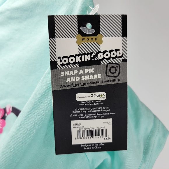 Woof Brand Pet Dog Love Spring Floral T Shirt Outfit Costume Size XL Teal Blue - Picture 6 of 11